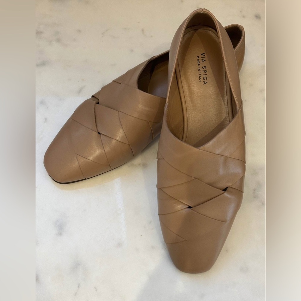 Via Spiga Women's Tan Leather Woven Ballet Flats (Size 7) - Picture 3 of 6